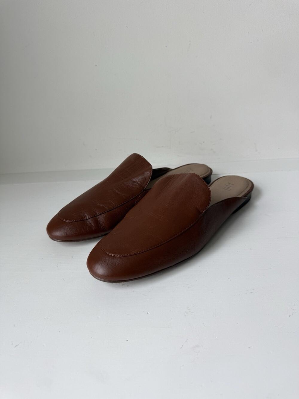 J. Jill Mule Loafers 11 Brown Minimalist Leather Pointed Toe Slip On Flats